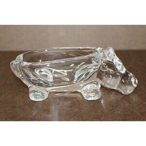 VTG Clear Glass Hippo Trinket Dish Crystal Animal Figurine Bowl Heavy